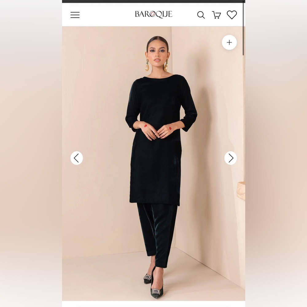 Pakistani Baroque solid velvet shirt and shalwar